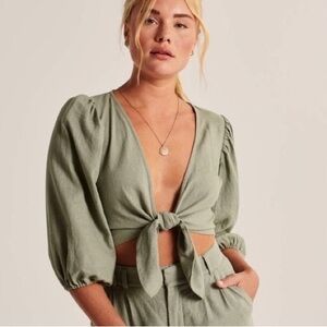 Princess Polly Sage Green Tie-Front Top
